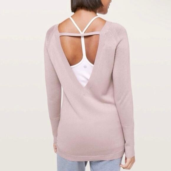 Lululemon Athletica Cashlu Dusty Pink Unity Drop Back Sweater Size 4 Open Back - Picture 1 of 14